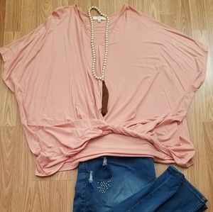 Pullover top with short dolman sleeves